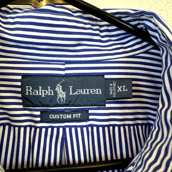 VTG Ralph Lauren Custom Fit Button Down Shirt Mens XL Striped Long Sleeve Pony - Picture 2 of 6